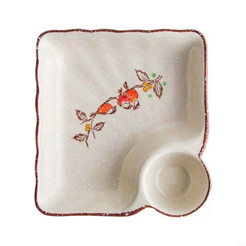 Hand Painted Ceramic Square Tray Including Vinegar Cup for Dumplings Dim Sum and Party Appetizers 