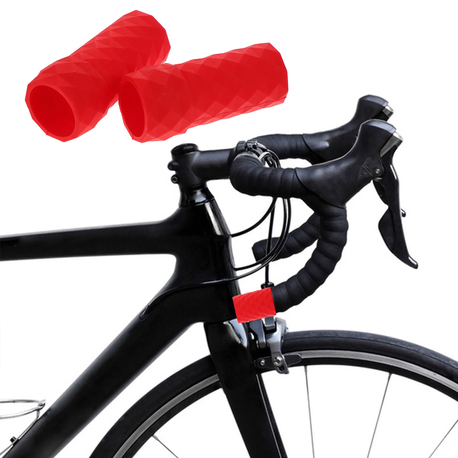 

A Pair Silicone Handlebar Grips Red Non-Slip Folding Bike Handlebar Covers Shock Absorption Caps for Road Mountain Bicycle Tape