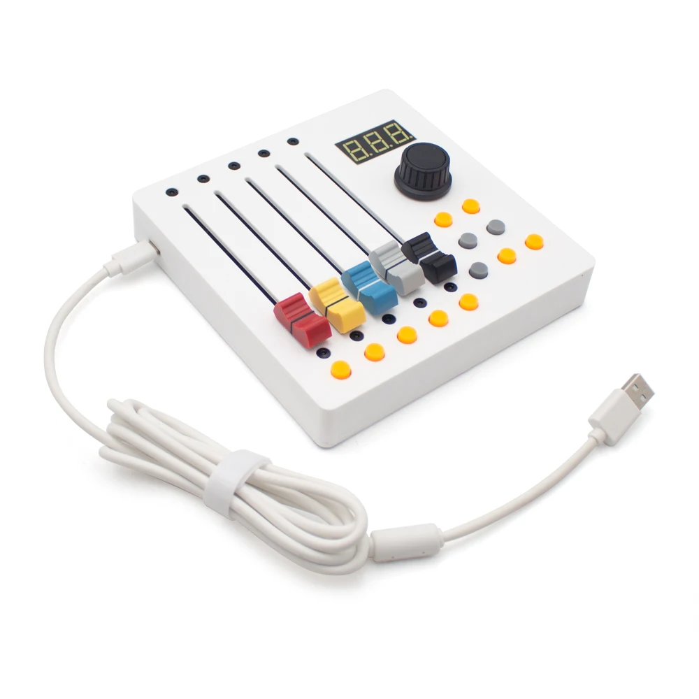 5-Channel Long Fader MIDI Controller with Transport Module for Live Streaming – Type-C