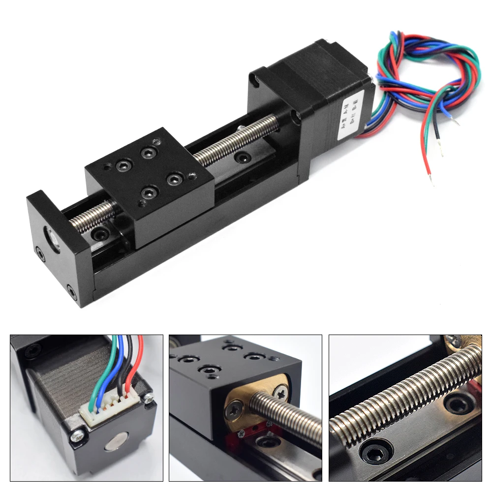 

Mini Sliding Table Rail Linear Stage of 200/250/300 mm Stroke with 1mm Screw pitch 0.1mm Accuracy and Nema11 Stepper Motor