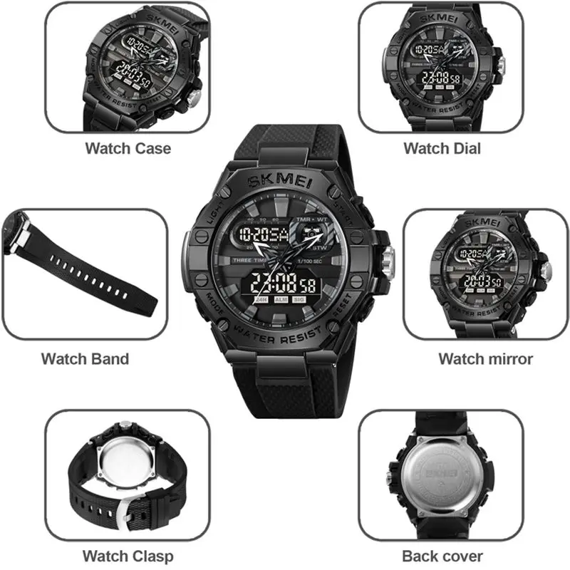 SKMEI Digital Long Strap Green Body orologio da uomo elettronico genuino tre volte cronometro conto alla rovescia 2221