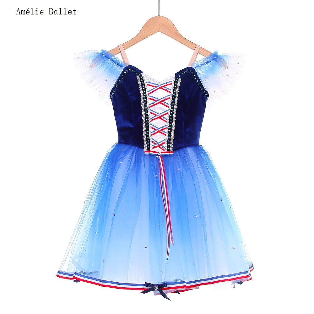 

B24127 Customized Adult Girls Professional Ballet Dance Tutus Royal Blue Velvet Romantic Length Tutus Ballerina Dance Costumes