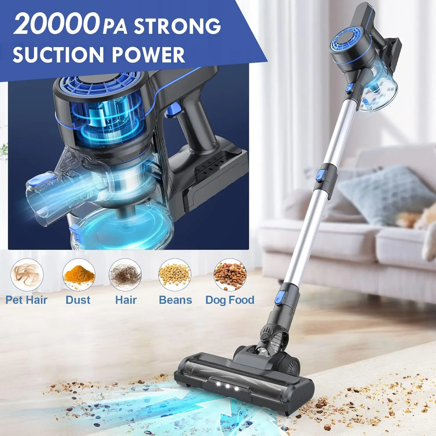 EICOBOT A13 Cordless Vacuum Cleaner 2PCS, 35 Minute Run Time, LED Display, Smart Adjustment Lightweight Handheld Vacuum Cleaner