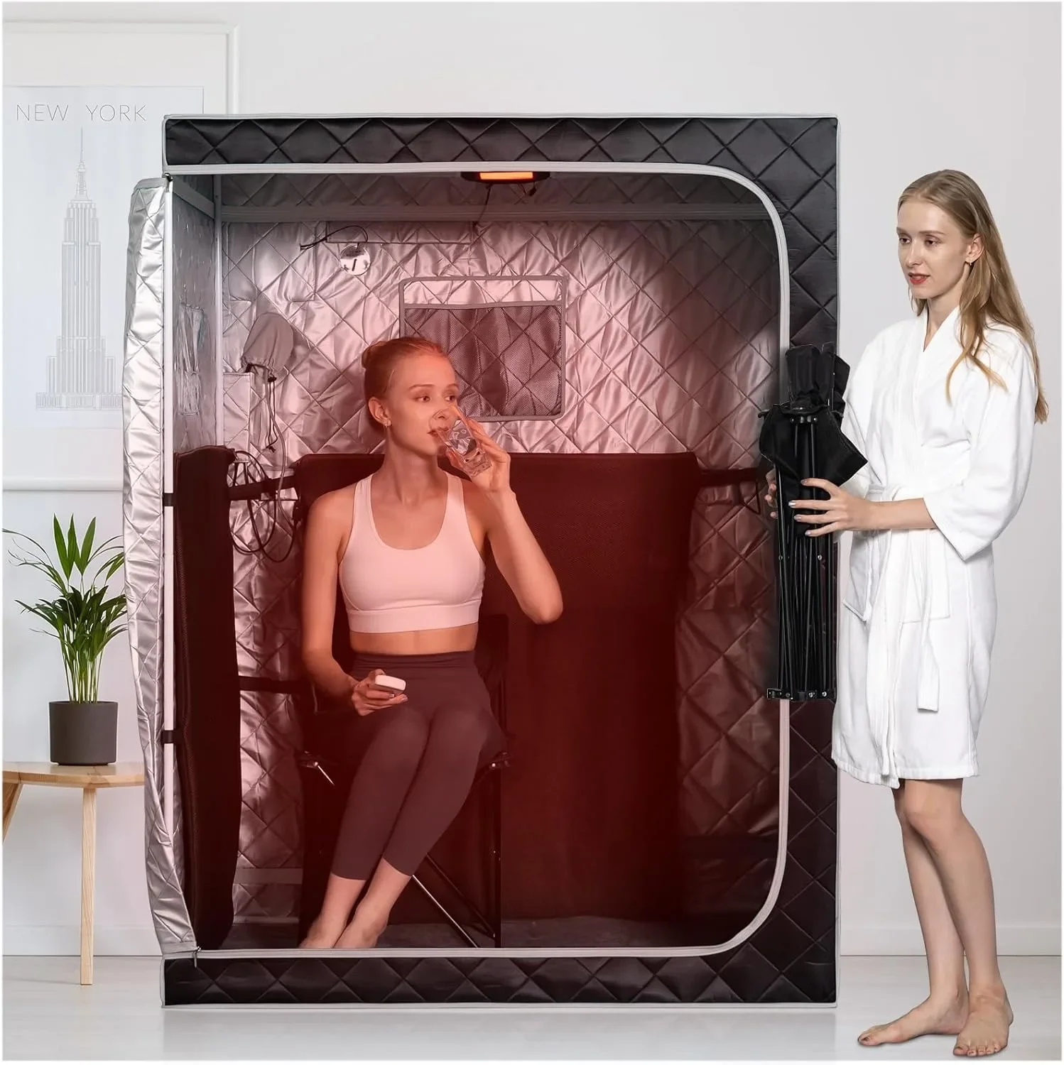 Full Size Far Infrared Sauna Two Person Home SPA with Time & Temperature Remote Indoor Saunas for Relaxation