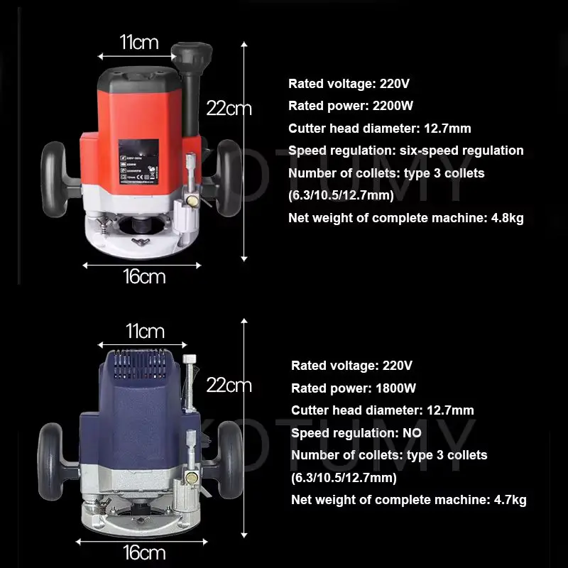 Industrial Grade 1800/2200W 220V Woodworking Carpentry Router Tool Electric Trimmer Carving Milling Engraving Slotting Machine