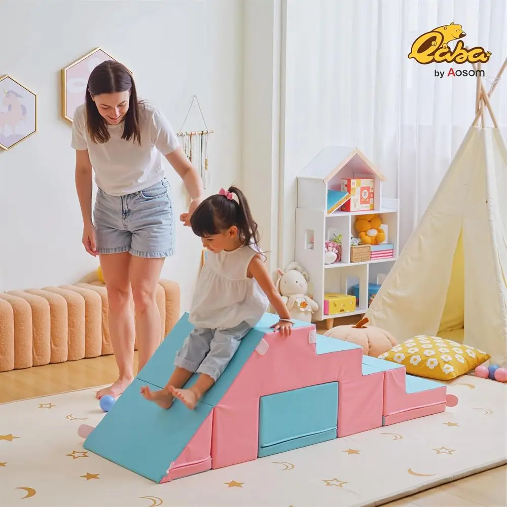 Brinquedos de escalada para crianças, blocos de escalada de espuma, 2 peças de couro PU conjunto de jogo macio interno para rastejar ou deslizar de idade de 1 a 3 anos