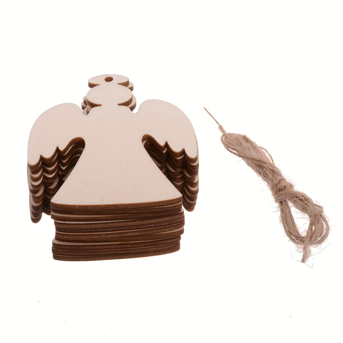 10 قطع خشبية على شكل ملاك القواطع الحرف اليدوية الخشبية الفارغة حلي معلقة مع 3 لفات خيوط لتزيين شجرة عيد الميلاد #4