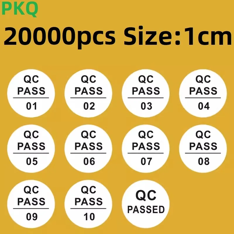 20000 pz 1cm all'ingrosso QC PASS Paper White Label Qualtity Sticker fabbrica Check Mark fabbricazione elaborazione Tag di ispezione