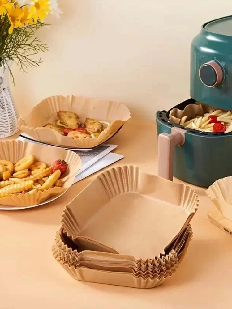50/100 pces fritadeira de ar papel de cozimento antiaderente airfryer papéis de cozimento redondo