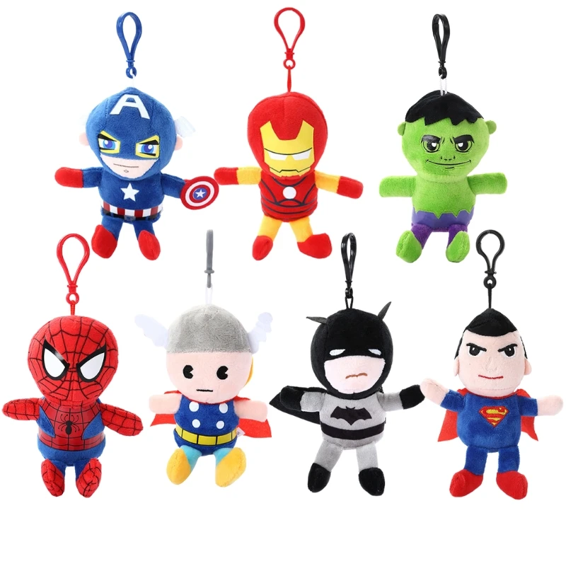 12CM Marvel Spiderman Plush Toy Cartoon Anime Hulk Iron Man Captain America Thor Batman Soft Stuffed Keychain Pendant Kid Gift