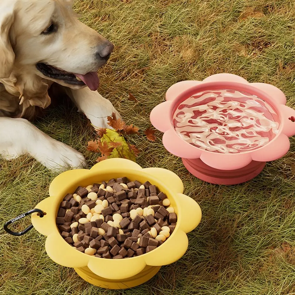 Cuenco plegable de flores para mascotas, cuenco de agua portátil de silicona para exteriores, cuenco para perros y gatos, taza de viaje para mascotas