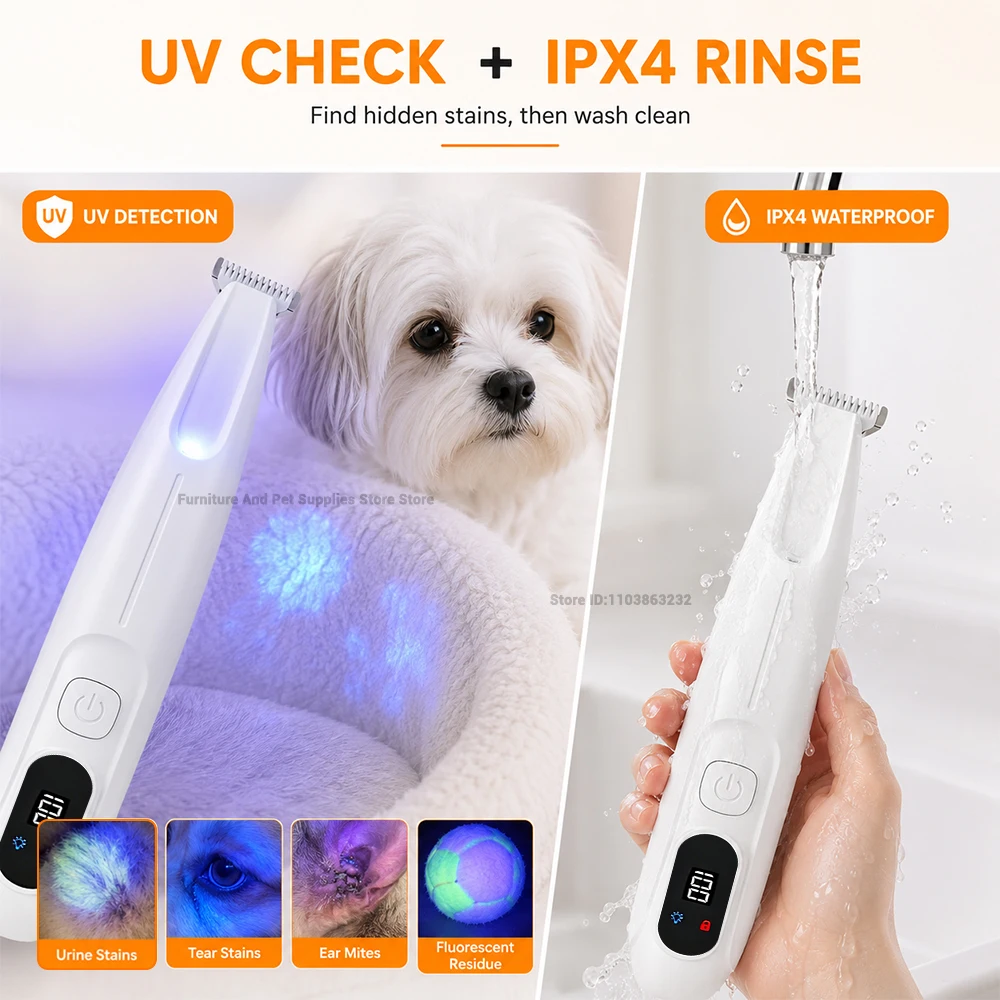 Pet Dog Electric Beauty Trimmer Waterproof Pet Foot Hair LED/UV Light Trimmer Low Noise Cat Dog Face Foot Ear Hip Claw Shaver gallery 2