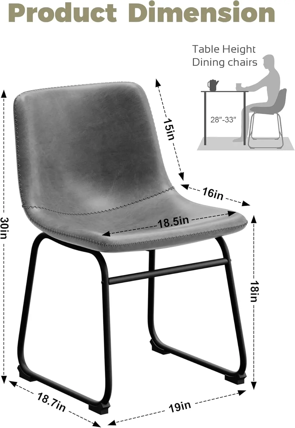 Dining Chairs Set of 8 18 Inch Modern Armless Dining Chair with Back Faux Leather Kitchen Dining Room Chair Grey