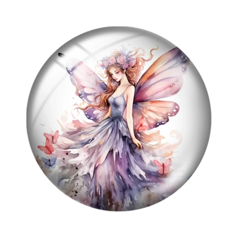 Ethereal Fairies Watercolor 10pcs mixed 12mm/18mm/20mm/25mm Round photo glass cabochon demo flat back Makingfindings for jewelry