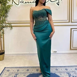 One Shoulder Prom Dresses Sheath Floor Length Beads Africa Women Wedding Evening Party Gowns Formal Occasion Dress Customized