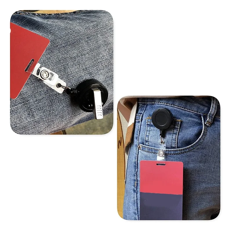 2แพ็ค-ม้วนเก็บได้ป้ายชื่อพร้อมคลิปจระเข้หมุนได้ (สีดำ)