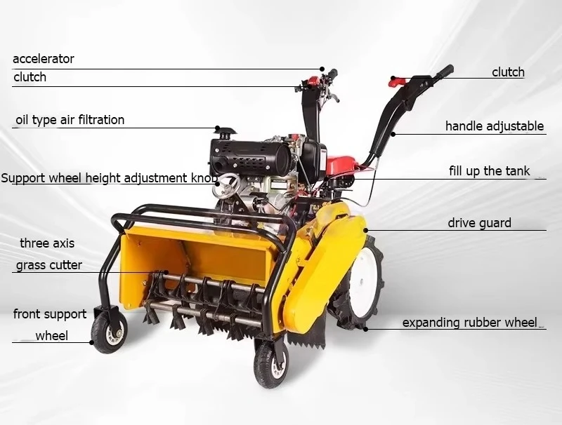 RB Wheels Mini Farm Cultivator Automatic Grass Cutter Portable Ditch Cutting Machine
