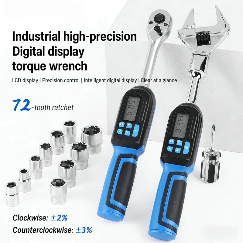 Interchangeable Head Digital Display Torque Wrench, Preset Torque Ratchet Wrench, Four-Mode Switching