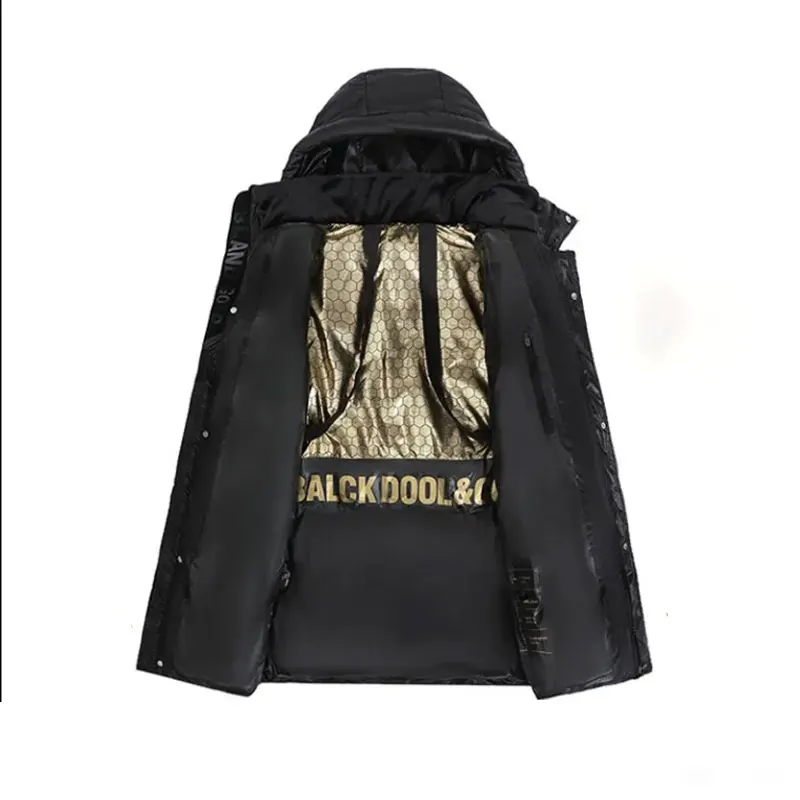 Black Gold No Wash Shiny Fashion Down Women's Cotton Jacket Mid Length Hooded New Warm Thick Loose Winter Padded Overcoat Female