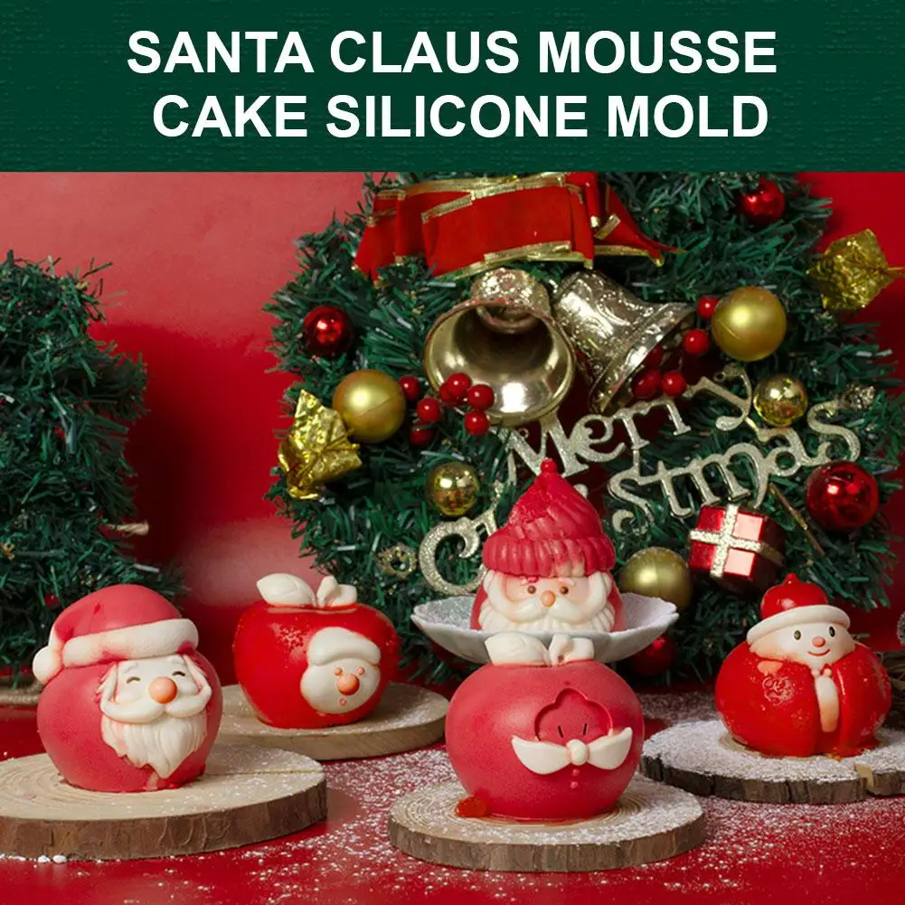 New Design Cute Apple Santa Mousse Cake Silicone Mold Creative Homemade Handmade Tools 2024 Christmas Chocolate Mold Decora I0N3