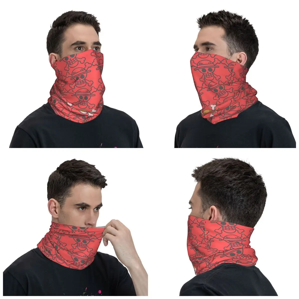 One-Piece Japanese Anime Bandana Neck Gaiter Printed Balaclavas Wrap Scarf Headwear Hiking for Men Women Adult Windproof