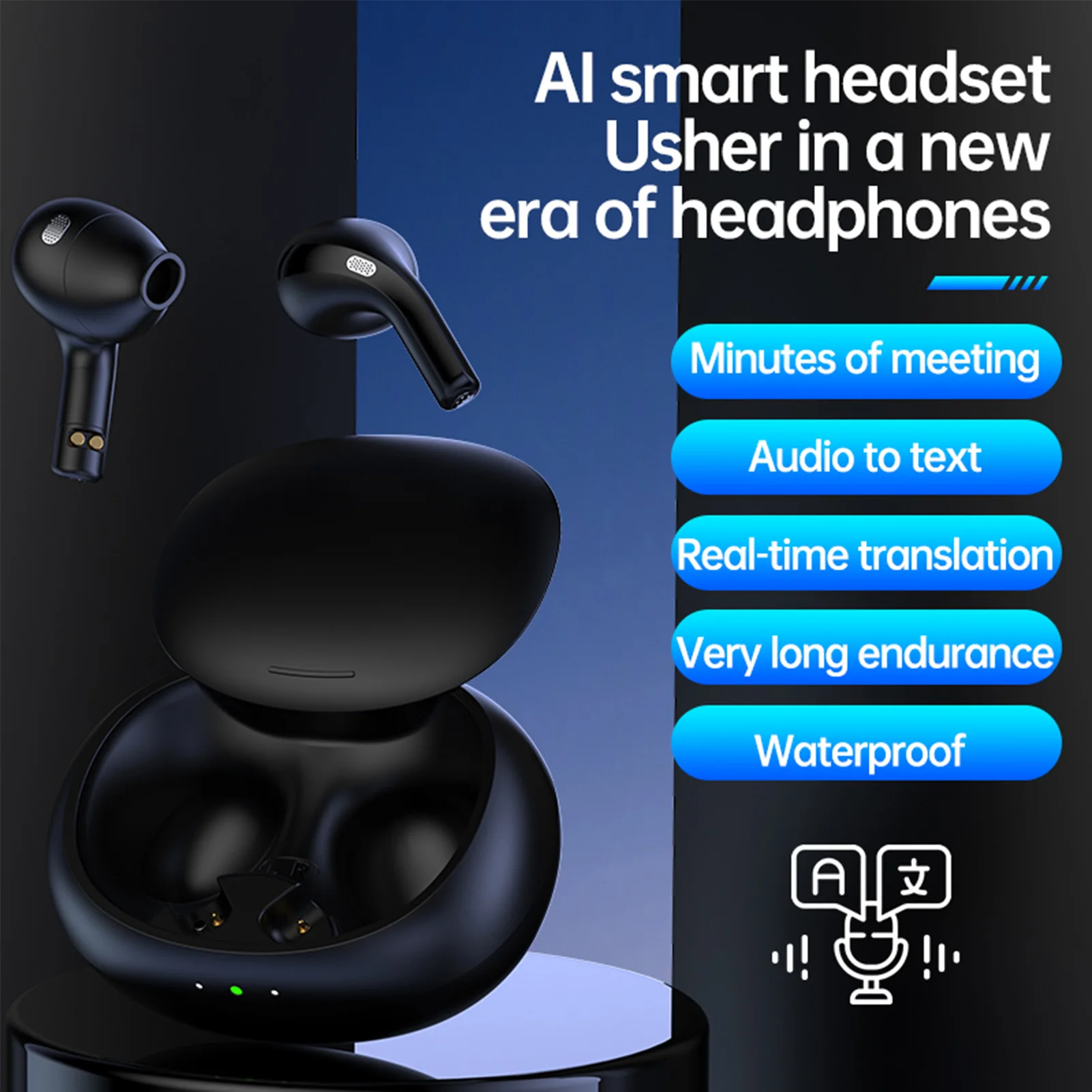 Wireless Translation Earbuds Real Time AI Translator Earbuds for 2 System Smart Phone One Click Recording Noise Cancelling