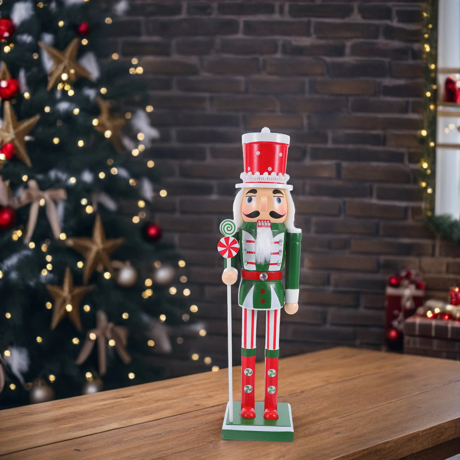 

Wooden Nutcracker Soldier Christmas Decoration Handcrafted Festive Mantel Shelf Centerpiece Unique Design Smooth Surface Gift