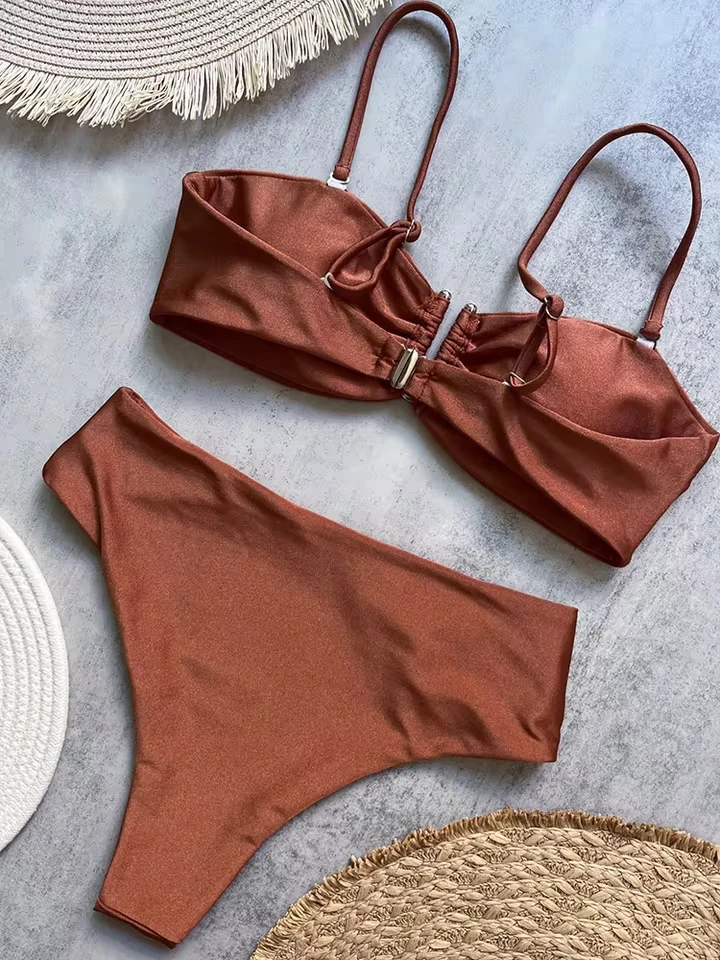

Vzvn Sexy Solid Spaghetti Strap Bikinis Set Women Split Swimsuit Beach Bikini 2026 New All Season Backless Bikinis 2 Piece Set