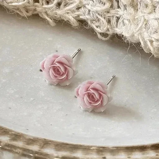 

Настоящее серебро 925 пробы, мини-серьги-гвоздики с розовым цветком розы для женщин, романтические растения, ювелирные изделия, минималистичные аксессуары