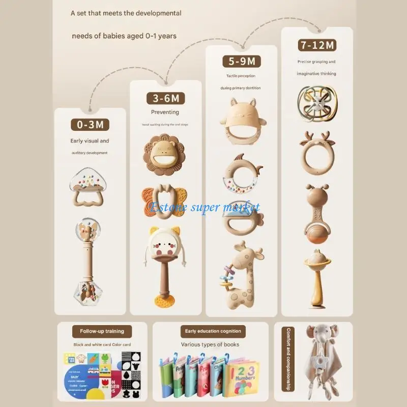 090B 14 Chiếc Đồ Chơi Lục Lạc Cho Bé Phát Triển Giác Quan Bộ Quà Tặng Kèm Miếng Dán Trống Lắc Cho Trẻ Sơ Sinh Tay Cầm Đào Tạo Và