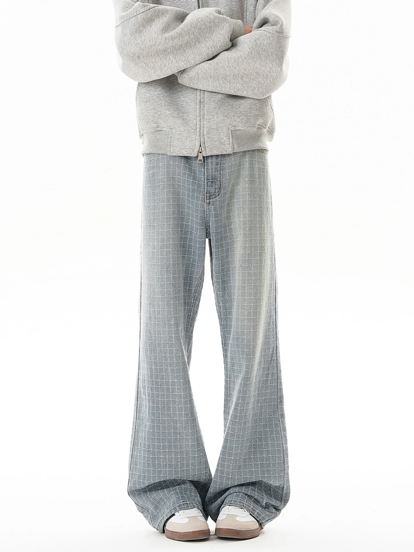 

Boyue American Retro Flared Denim Jeans Men Women Loose Waed Plaid Wide Leg Street Vibe Long Trousers ex Winter Jeans