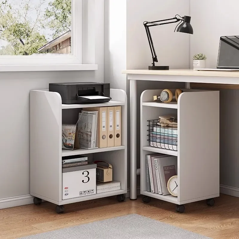 Small bookshelf next to the desk Shelf storage cabinet under the desk Movable cabinet with wheels