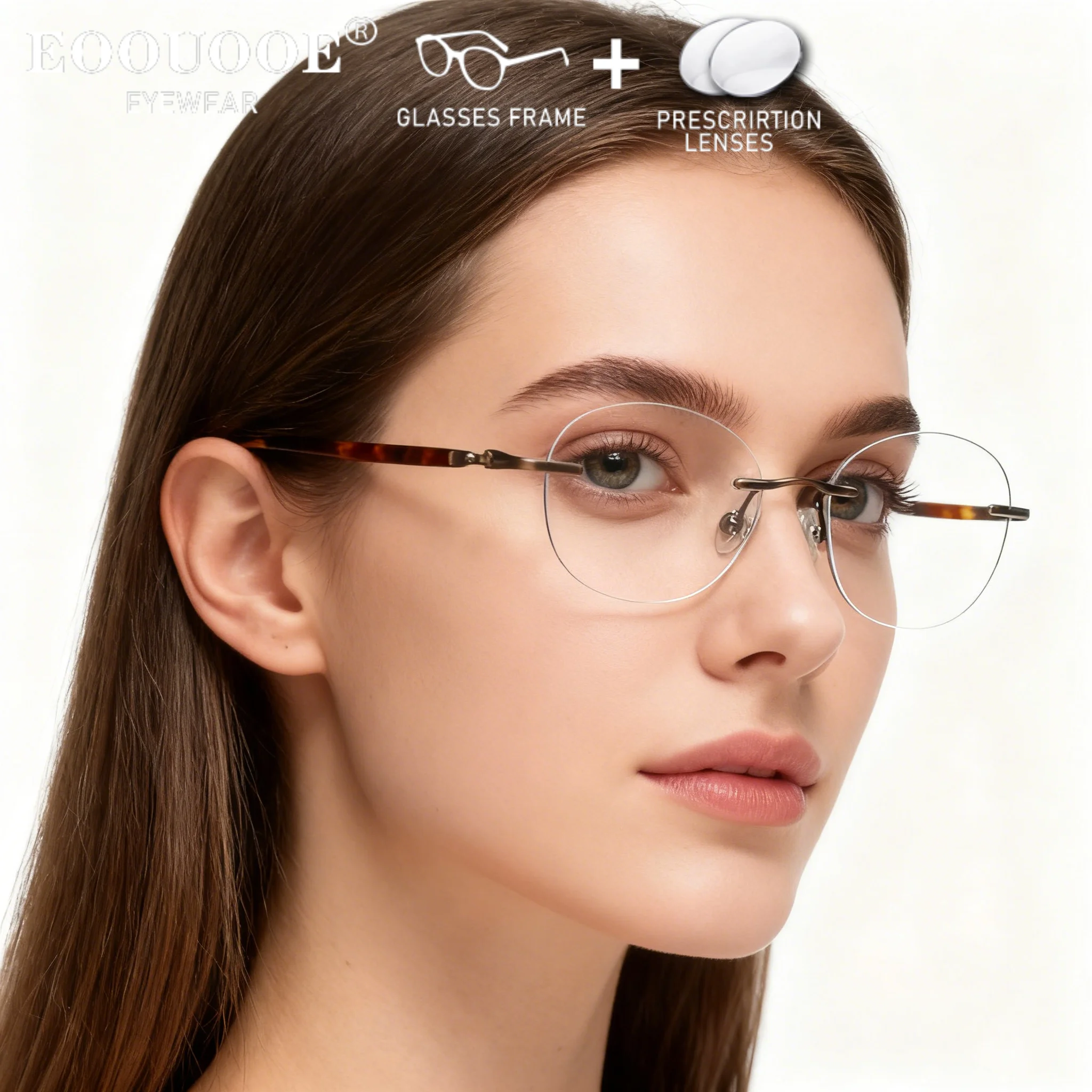 

Qval Fashion Rimless Glasses Women Myopia Prescription Lenses UV Progressive Reading Eyeglasses Anti Blue Light Glasses