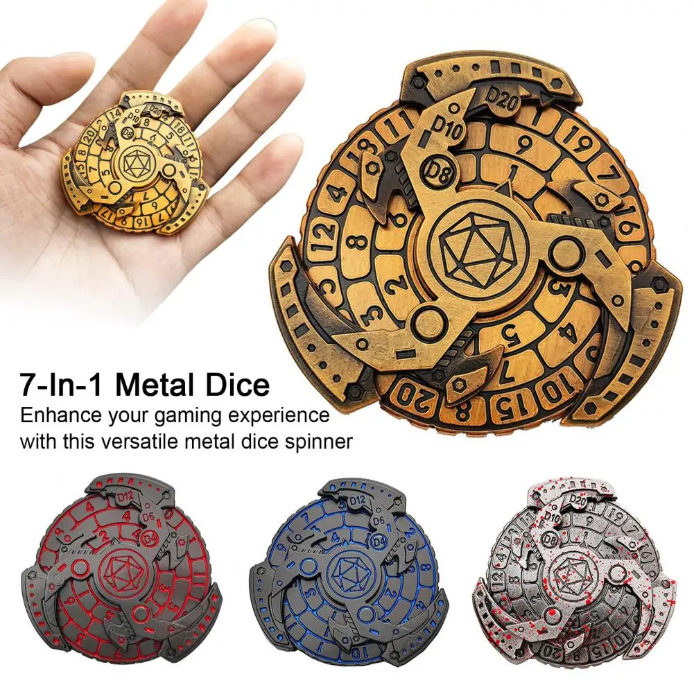 7-In-1 Metal Dice Fidget Spinner Portable Vintage Zinc Alloy Fingertip Gyro Compass Dice RPG Board Game Prop Birthday Gift