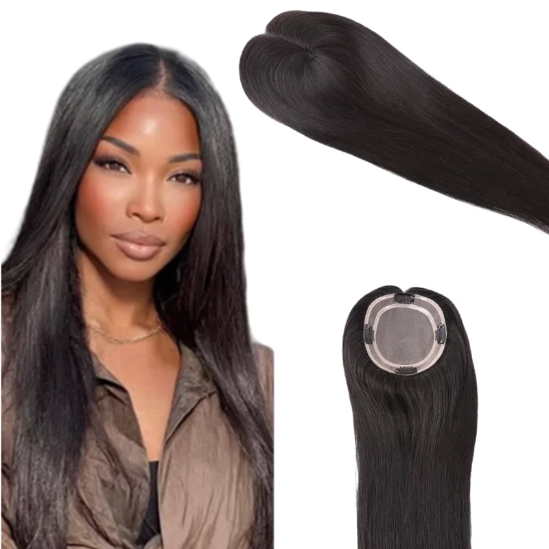 

16-дюймовый европейский девственный человеческий волос, натуральный цвет, шелковистый прямой 3x5, моно-топпер с застежкой для женщин