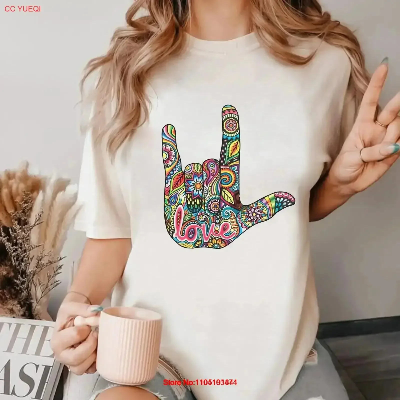 I Love You Hippie Hand Sign T Shirt ASL Language Boho Deaf Awareness Peace vintage Washed Casual Stretched vintage Washed