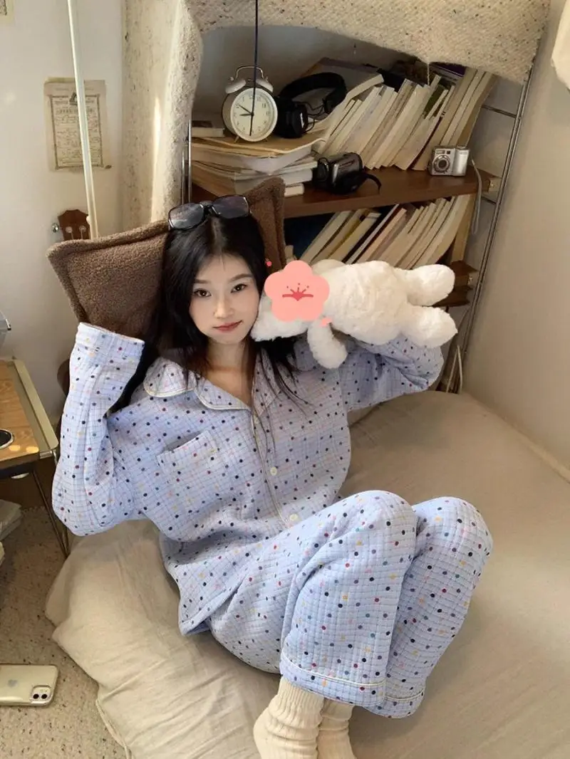 نموذج جديد بيجامة نسائية للخريف والشتاء ملابس نوم مريحة سميكة بأكمام طويلة طقم بيجامة ملمس بدلة منزلية حلوة #3