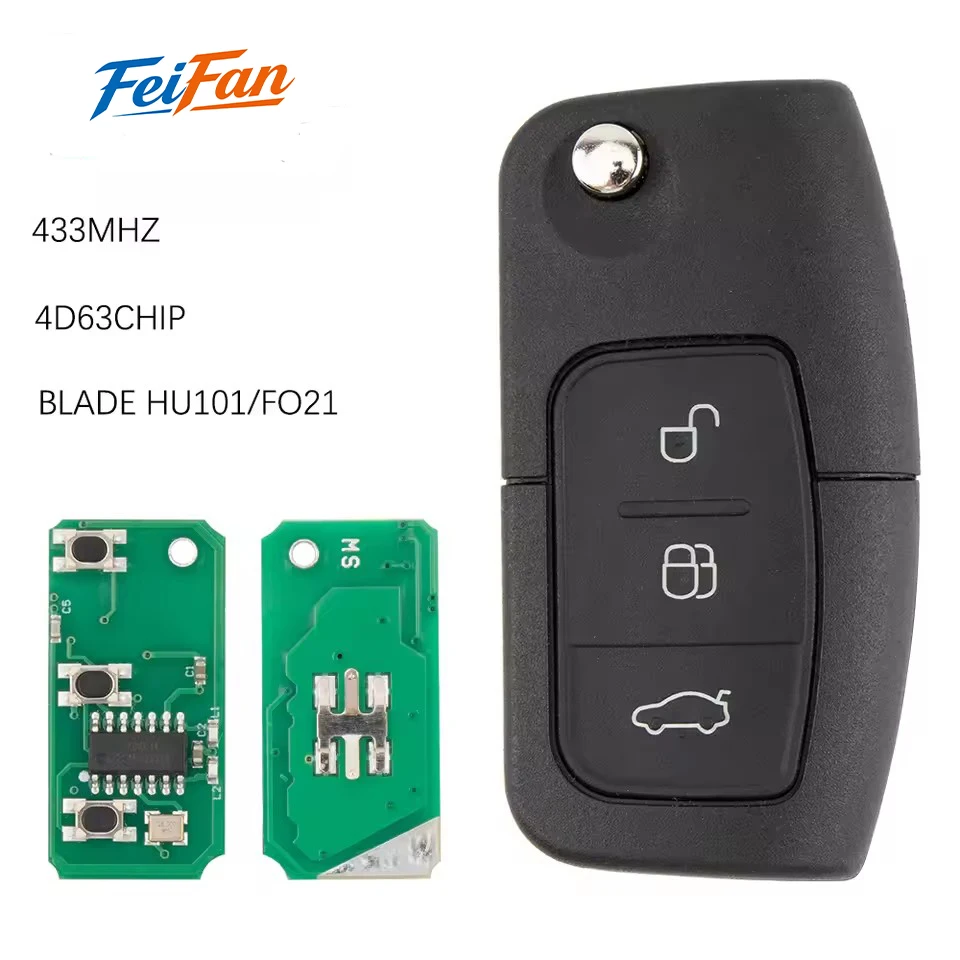 FeiFan 315/433MHz 4D63 4D60 Car Remote Key for Ford Fusion Focus Mondeo Fiesta Galaxy HU101 FO21 Blade Vehicle Flip Keys