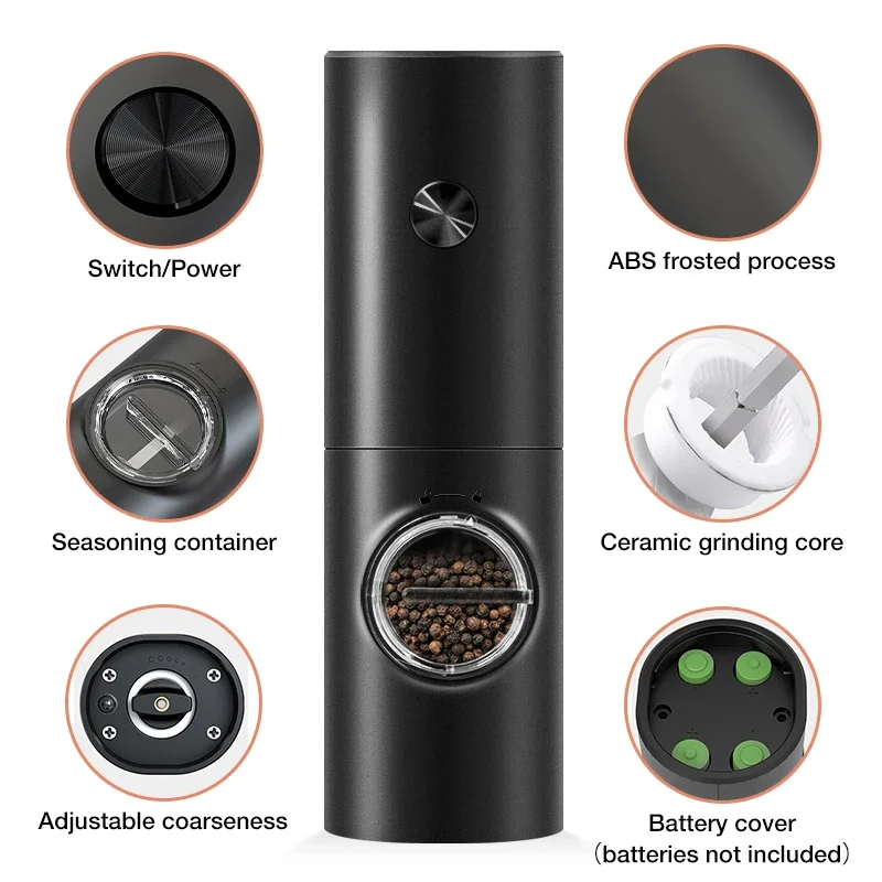 Automatic Sea Salt Spice Grinder Electric Salt Pepper Grinder Mill With LED Light Adjustable Coarseness Kitchen Cooking Tool