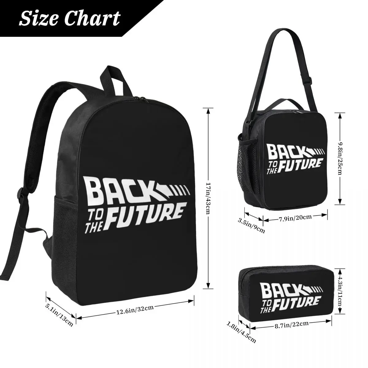 Retro Back To The Future Backpack Student Boys Girls BookBag School Bag Laptop Shoulder Bags 3ps Insulated Lunch Bag Pencil Case