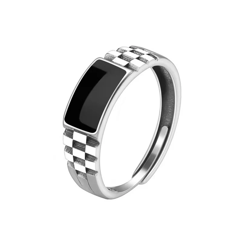 Foxanry Silver Color Black Drop Glaze Rings For Women Couples New Fashion Simple Classic Elegant Creative Daily Party Jewelry