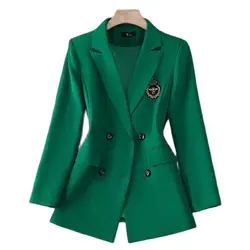 Green Blazer Jacket Temperament Spring Autumn 2023 New Office Business Women's Coat Female Casual Double breasted Blazers Tops