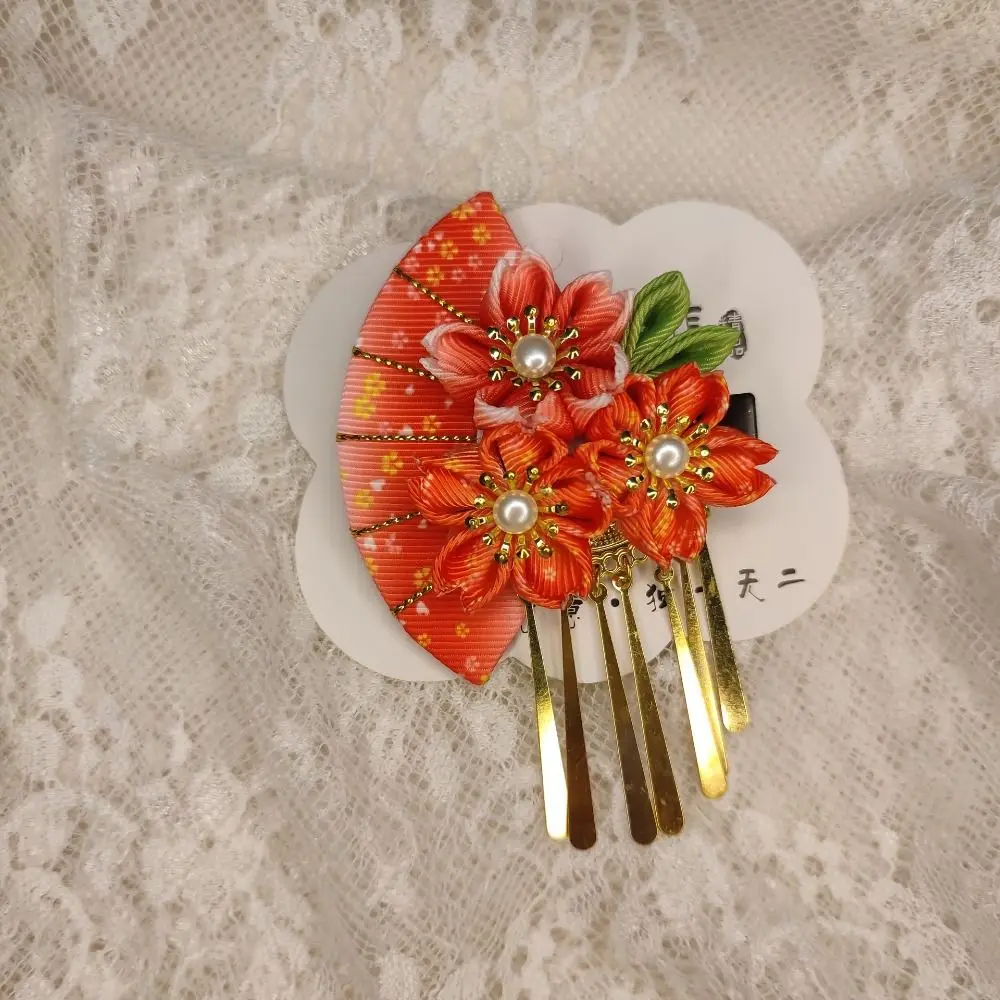 

Cute Tassels Tassel Fan Hairpin Sakura Flower Japanese Kimono Headwear Girl Hair Accessories Hanfu Fan Hair Clip Girls