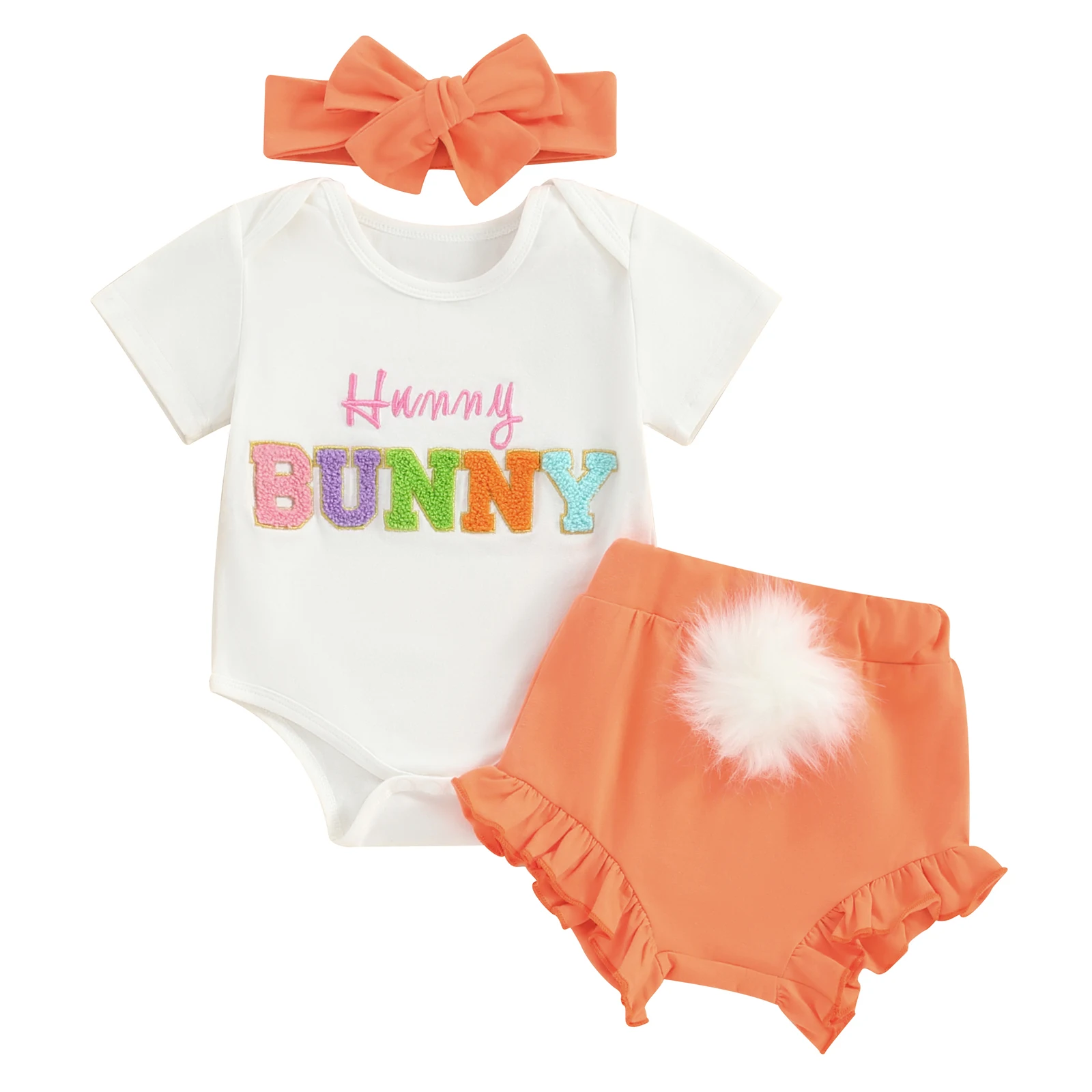 

My First Easter Baby Girl Outfit Newborn Hunny Bunny Romper Shorts Headband 3Pcs Infant Clothes Sets