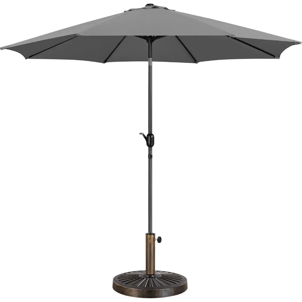 

10FT Garden Market Umbrella with 30lb Base - Push Button Tilt, Crank Lift & 8 Sturdy Ribs