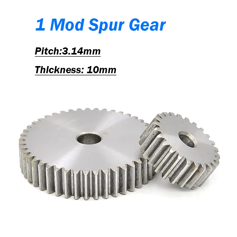 1pcs/lot 1 Mod 28T to 43 Teeth Spur Gear 45# Steel Cylindrical Flat Gear Thickne 10mm Motor Pinion Transmission Gear For 3D CNC