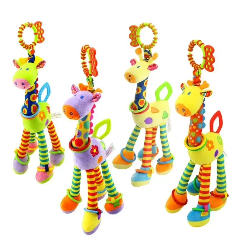 Chocar de pelúcia macia para bebê infantil, girafa e zebra, Handbells de animais Brinquedos de desenvolvimento, brinquedo mordedor, presentes recém-nascidos