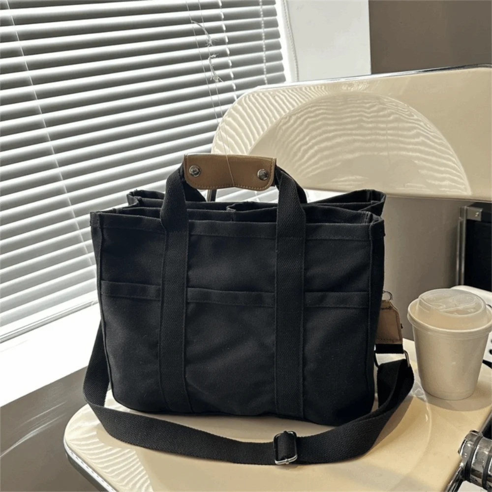 

Portable Solid Color Mummy Bag Korean Style Multifunctional Canvas Mother's Bag Tote Bag Multi-pocket Women Shoulder Bag Diapers