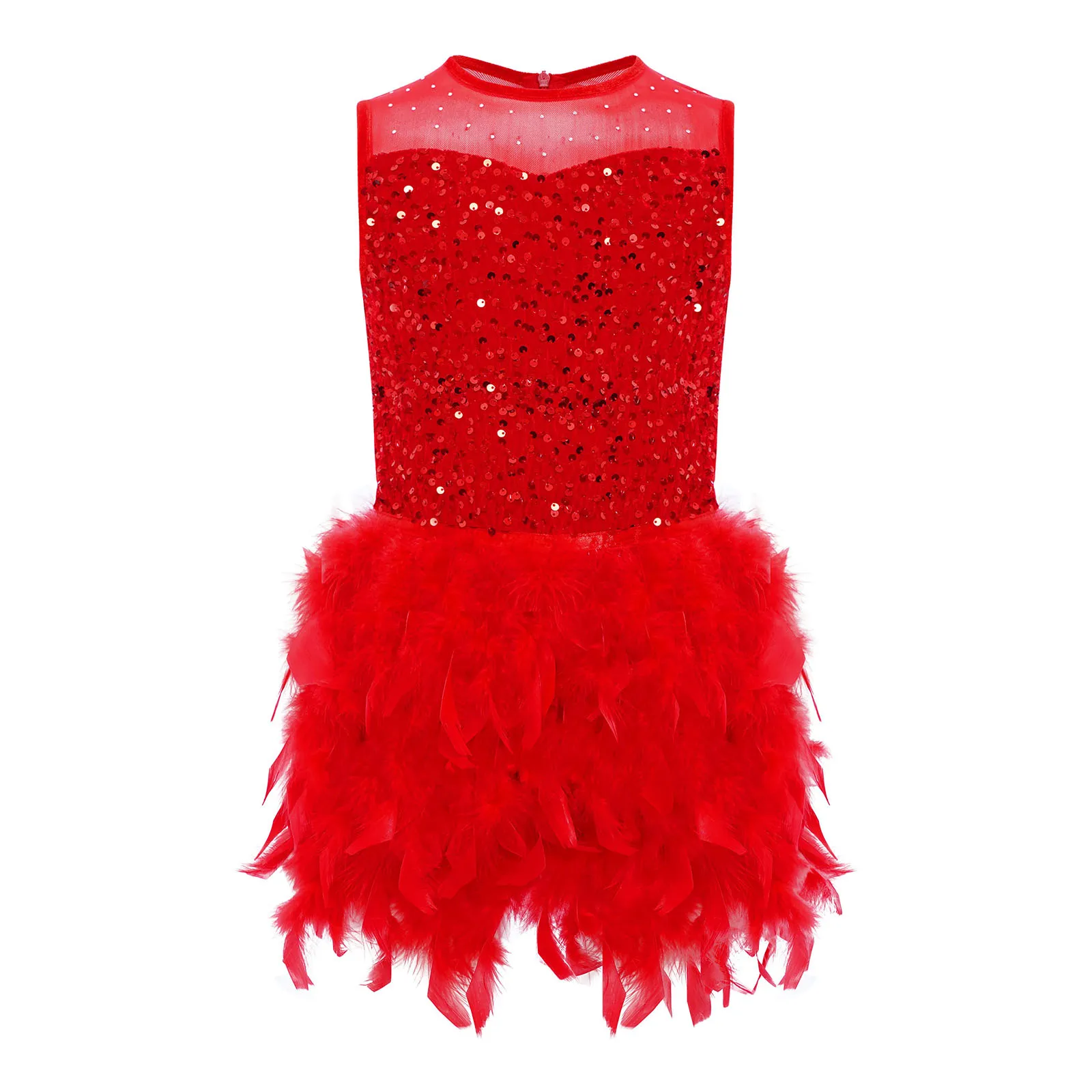 Meninas jazz dança desempenho traje ballet collant vestido brilhante lantejoulas corpete pena tule contornado veludo patinação tutu vestido