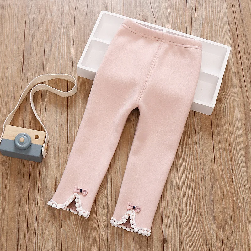 Children\'s Plush Pants Cotton Warm Winter Pants For Girls Baby Children Wear Bow Cute Legging Outfits